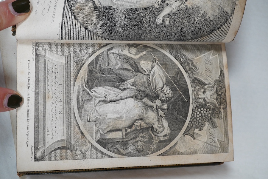 [British Theatre] 27 vols. (only). engraved pictorial titles and frontispieces; old gilt decorated and ruled green morocco, marbled e/ps., sm.8vo. 1790.